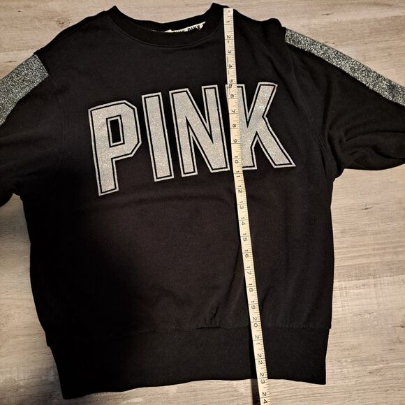 Victoria's Secret PINK Size XS Black Glittery Fleece Pullover - Picture 6 of 7